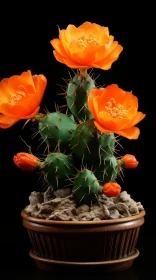 Biomorphic Cactus Art with Orange Flowers and Animal Figurines