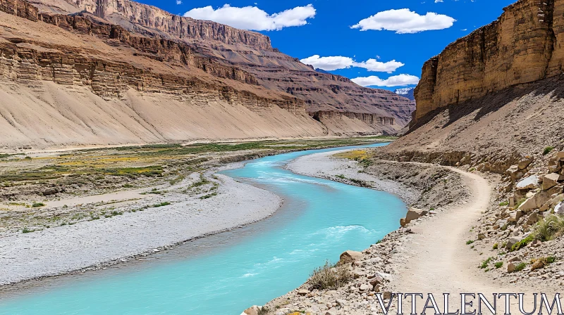 Tranquil River Landscape with Blue Sky AI Image