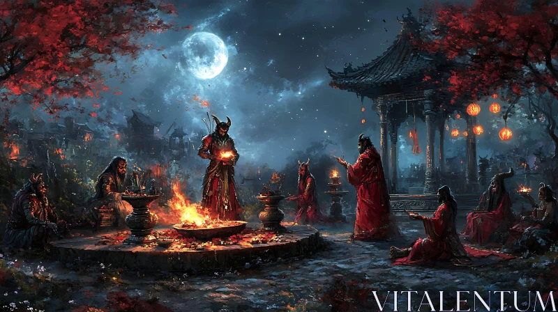 Crimson Night Ceremony: A Mystical Gathering AI Image