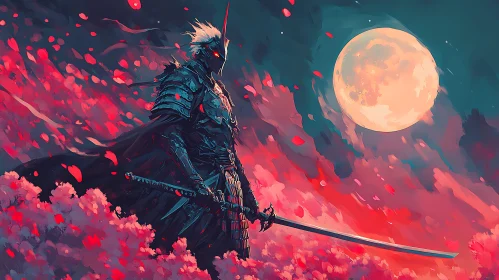 Moonlit Samurai: A Warrior's Stance