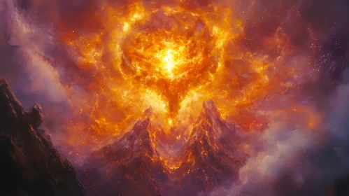 Blazing Volcano with Lava and Smoke
