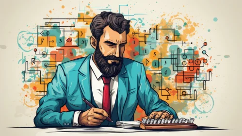 Cartoon Bearded Businessman with Tattoo - Code-Based Creations