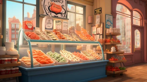 Cartoon-Style Restaurant Display with Nautical Details