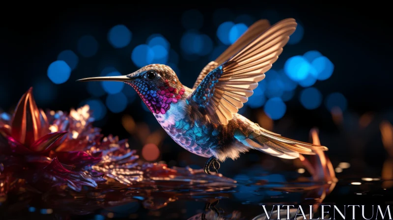 Colorful Hummingbird in Realistic Still Life Setting AI Image
