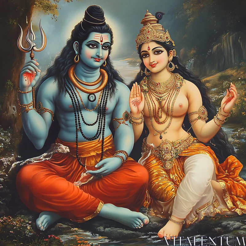 Serene Hindu God and Goddess Artwork AI Image