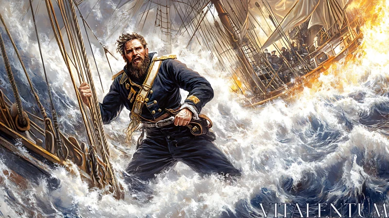 AI ART Naval Officer in Stormy Seas