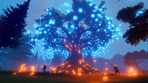 Enchanted Glowing Tree at Night