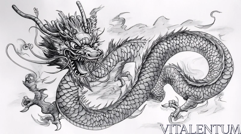 AI ART Detailed Dragon Drawing on White Background