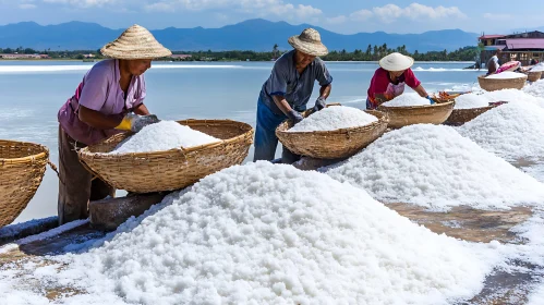 Traditional Salt Harvesting Scene