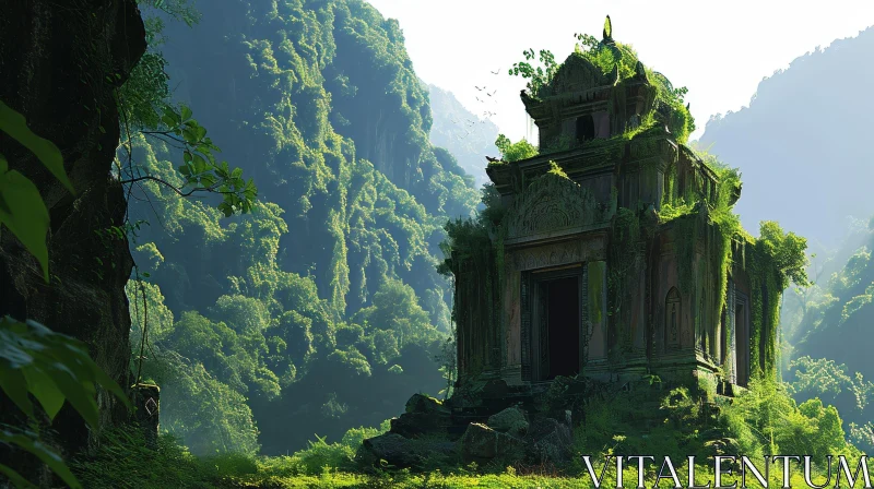 Enigmatic Ruined Temple in a Lush Jungle | Digital Painting AI Image
