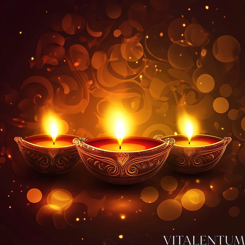 AI ART Three Candles with Bokeh Background