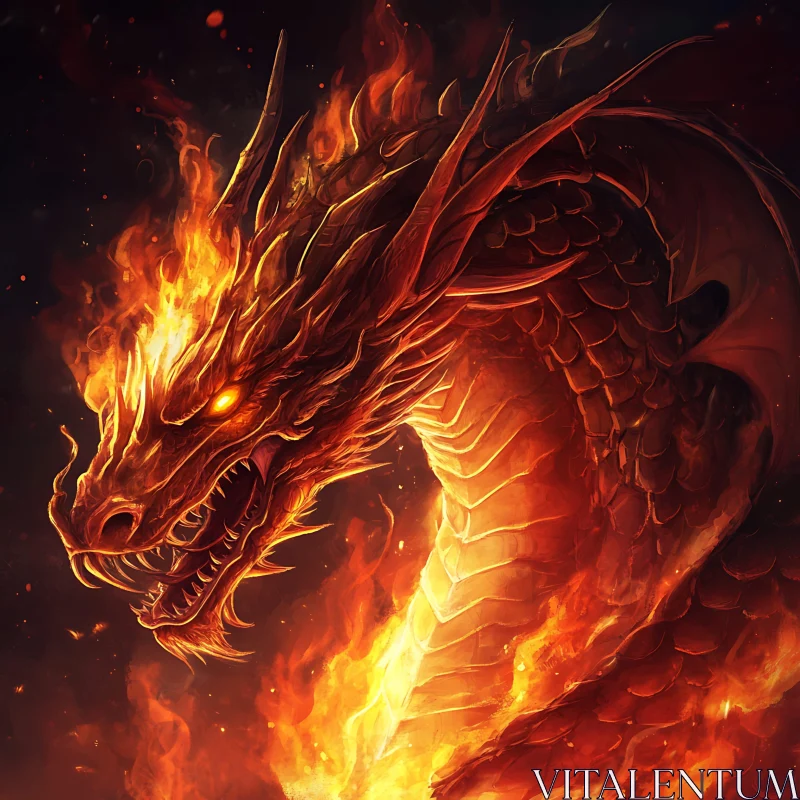 AI ART Burning Dragon Portrait, Fantasy Art