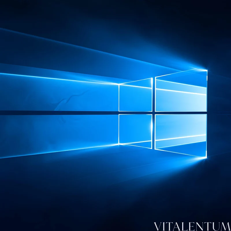 Minimalist Blue Luminous Window with Reflection AI Image