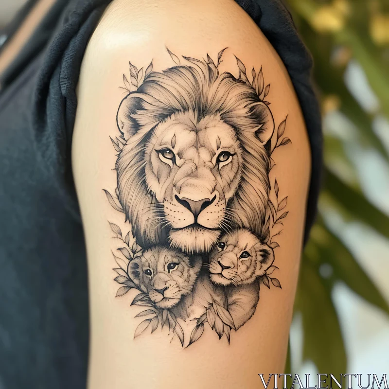 AI ART Monochrome Lion Cubs Tattoo