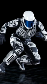 Glossy Futuristic Robot in Detailed Costume Running on Black Background