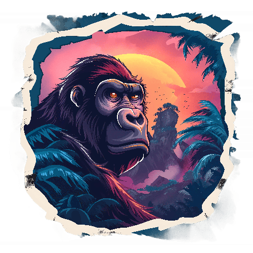 Gorilla in Jungle at Sunset - Tropical T-Shirt Art POD Design