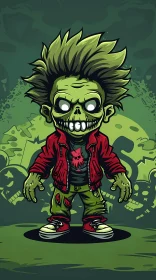 Green Zombie Boy Cartoon Illustration with Skulls