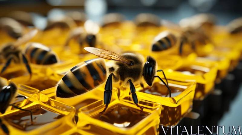 Photorealistic Depiction of Bees on Glass Trays AI Image