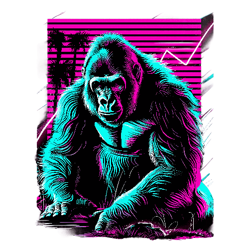 Retro 80s Gorilla T-Shirt Design with Neon Colors POD Design