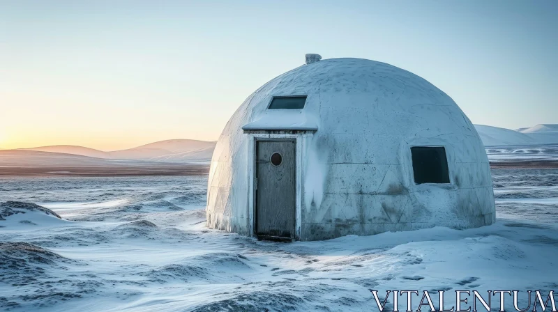 Snow House in Vast Winter Landscape AI Image