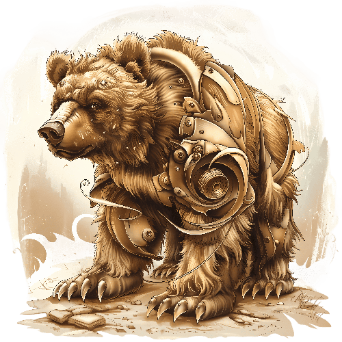 POD Design Steampunk Bear: A Digital Artwork in Sepia Tone