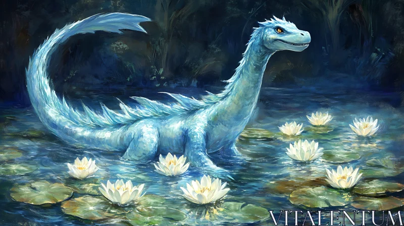 AI ART Water Dragon and Lily Pads Serenity