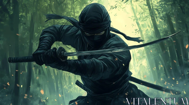 AI ART Silent Blade: Ninja in the Woods