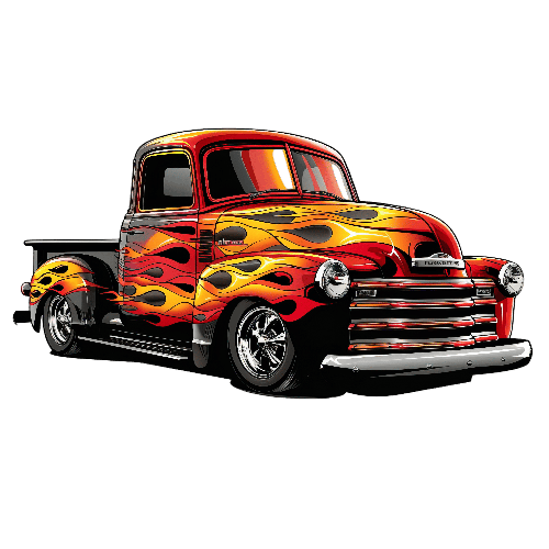 1950s Chevrolet Pickup with Flame Design - Vector Art POD Design