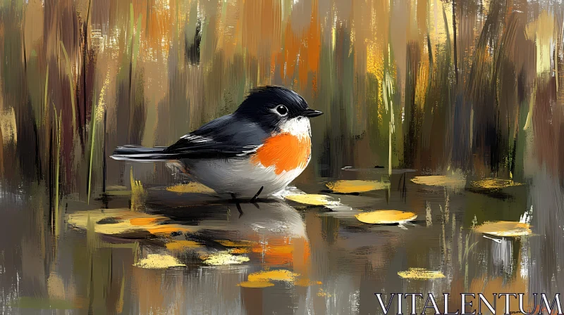 AI ART Reflective Bird Art in Autumn Colors