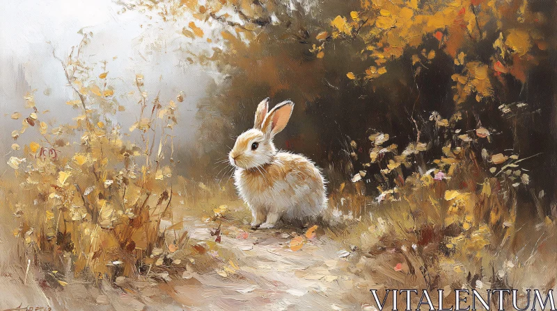 AI ART Gentle Rabbit Amidst Autumn Leaves