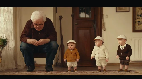 Elder Man and Three Babies