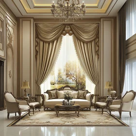 Elegant Beige and Gold Classical Living Room