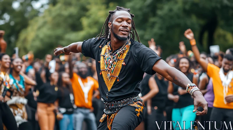 Man Dancing in Traditional African Clothing AI Image