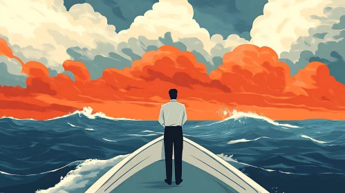 Man on Boat at Sunset