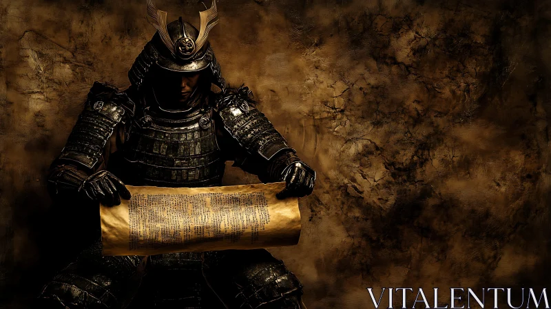 AI ART Armored Samurai Holding Text Scroll