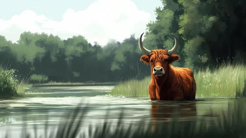 Cow Standing in a Calm River