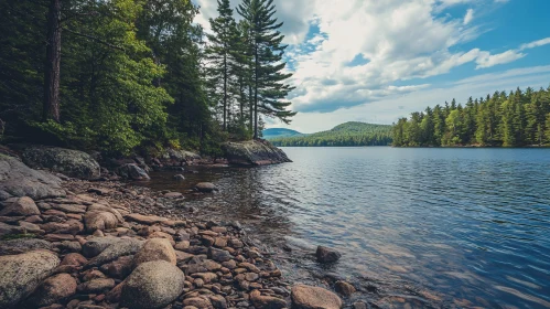 Peaceful Lakeside View with Pine Forest