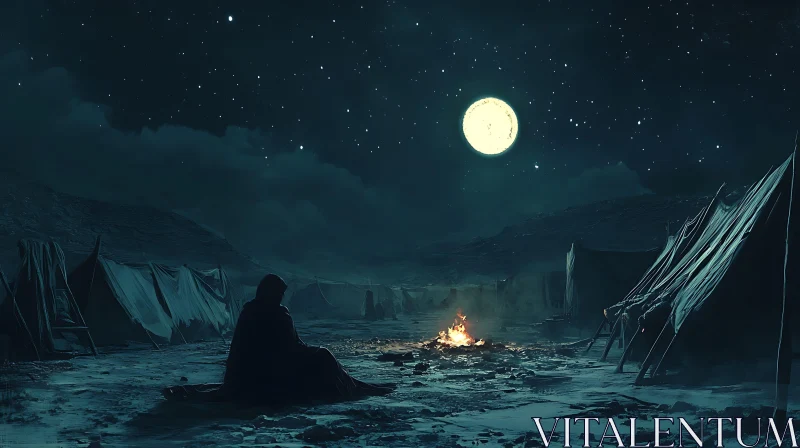 AI ART Moonlit Campfire Scene