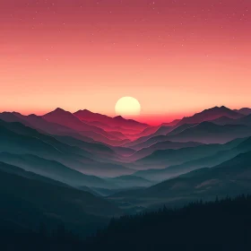 Layered Mountains at Sunset