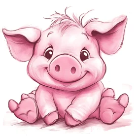 Smiling Pink Piglet Sketch