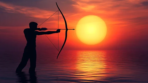 Sunset Archer Silhouette in Water