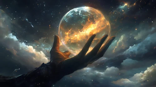 Cosmic Orb in Palm of Hand Artwork