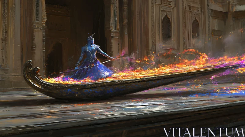 Blue Warrior's Fiery Journey AI Image