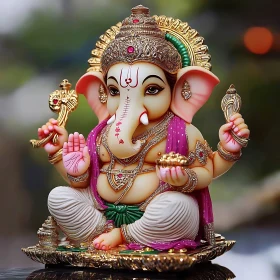 Ganesha Statue with Golden Details