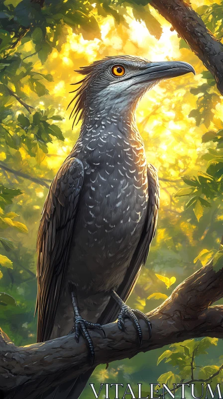 Majestic Bird in Sunlit Woods AI Image