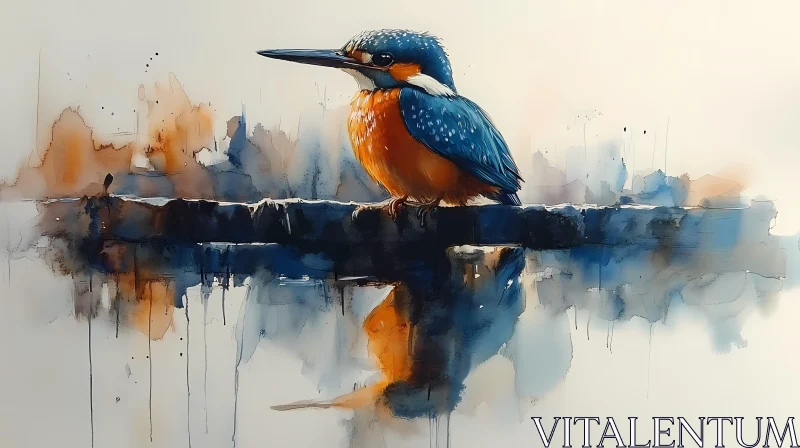 AI ART Kingfisher in Watercolor