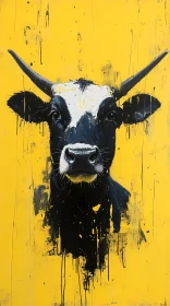 Bold Cow Painting on Vibrant Yellow