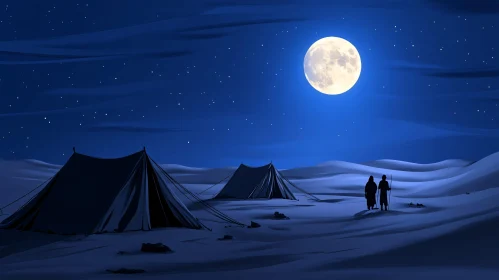 Night Campers Under Moonlight Landscape