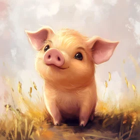 Cute Piglet Illustration in Field