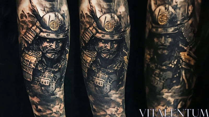 Detailed Samurai Ink Art on Skin AI Image